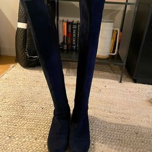 Stuart Weitzman 50/50 boots in navy suede